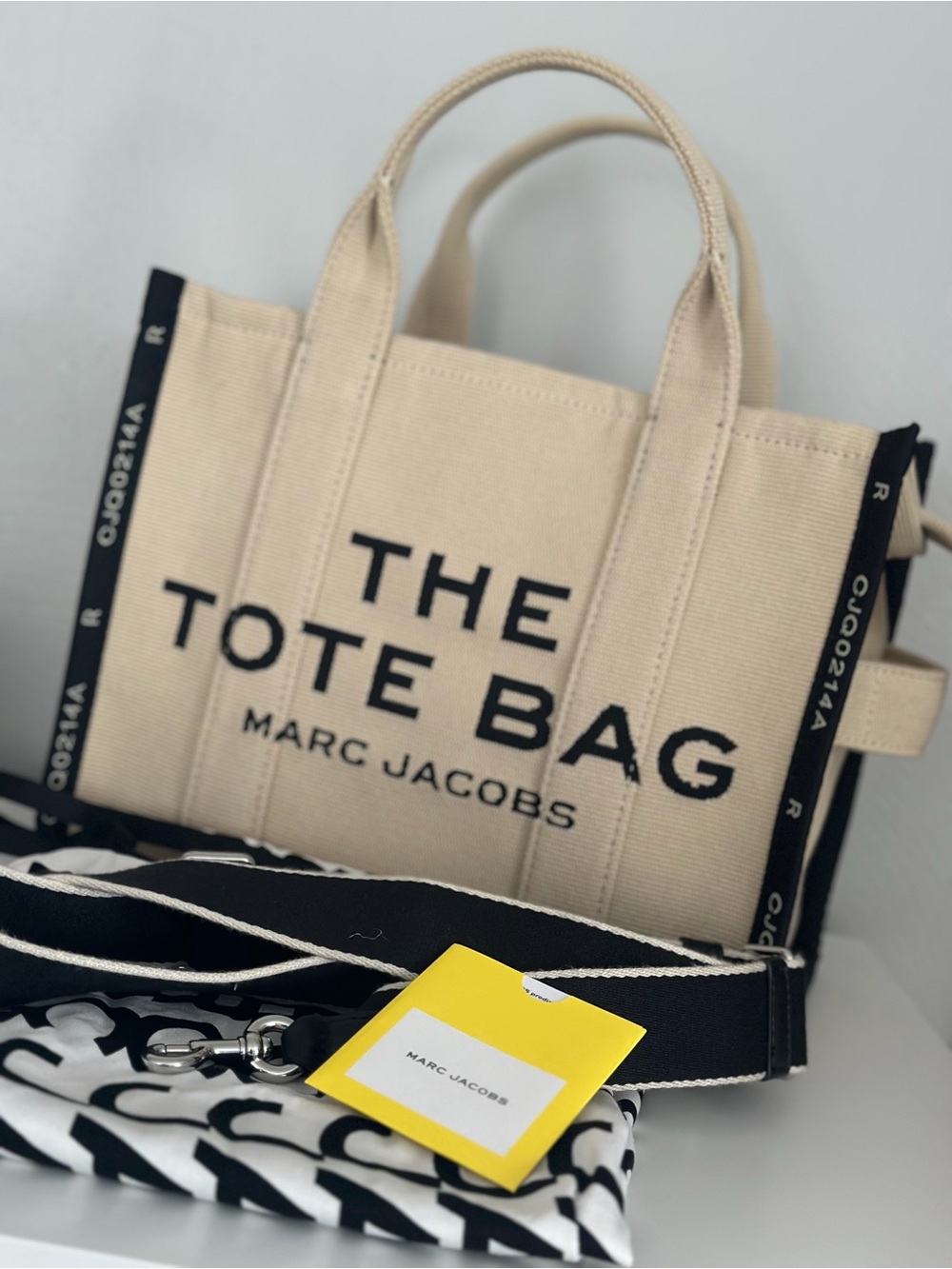 Marc Jacobs Cream and Black 'The Tote Bag' Canvas Mini Tote with Strap